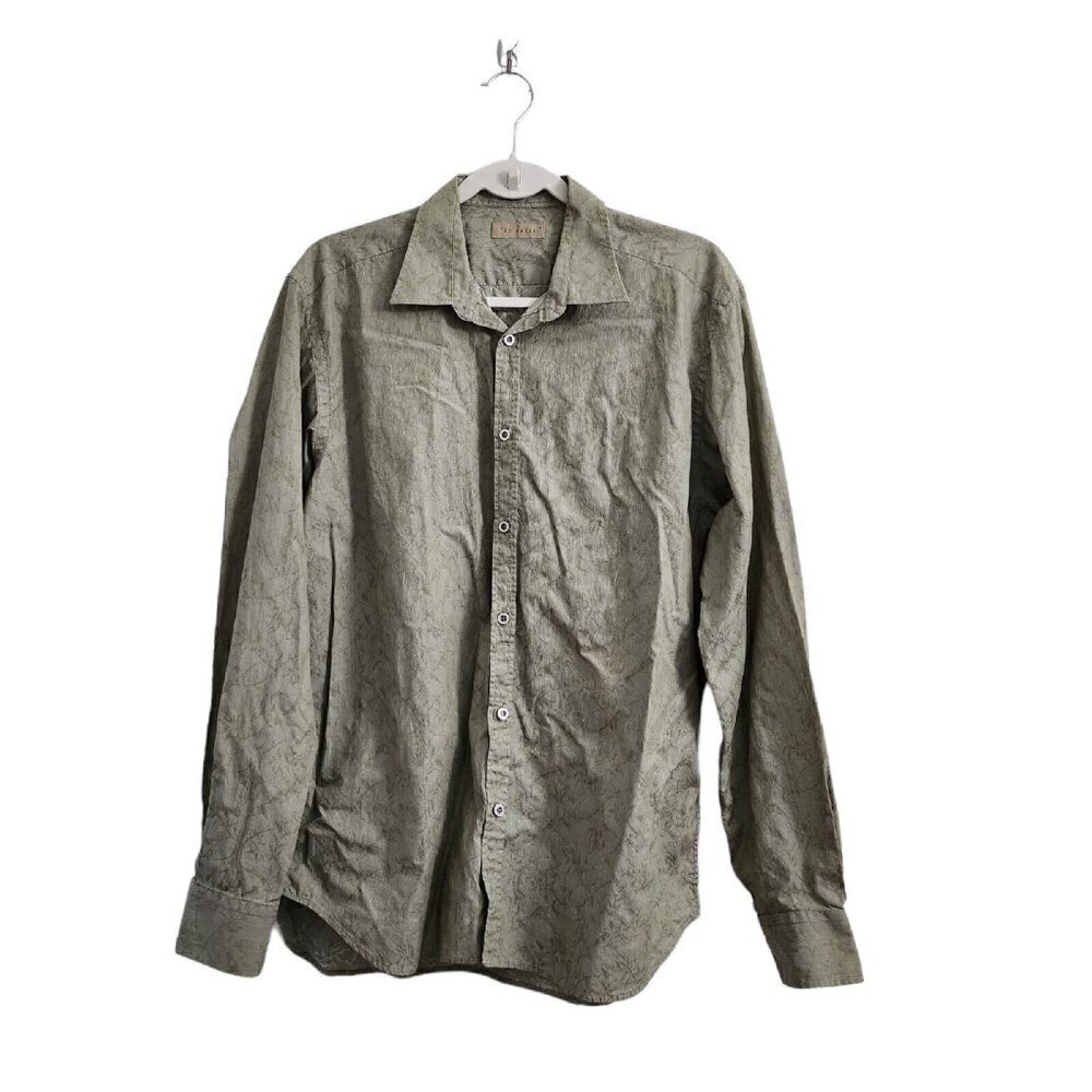 Ted Baker Shirt Mens Large Olive Green Floral Long Sleeve Button Up Collared Top